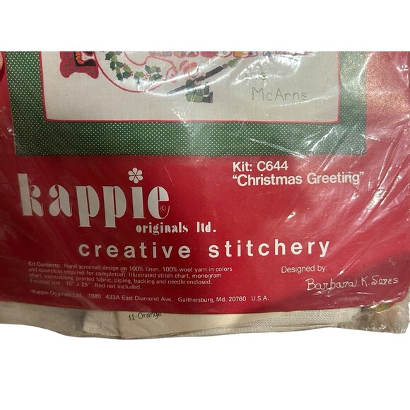 Vtg Christmas Wool Crewel Kit 1980 Kappie Originals Christmas Greetings Elves - Picture 3 of 6